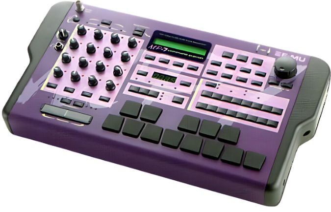 A purple and black Emu drum machine.