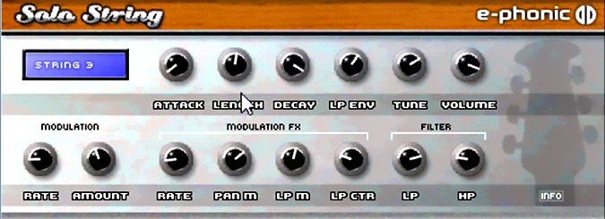 E-phonic solo string plugin interface