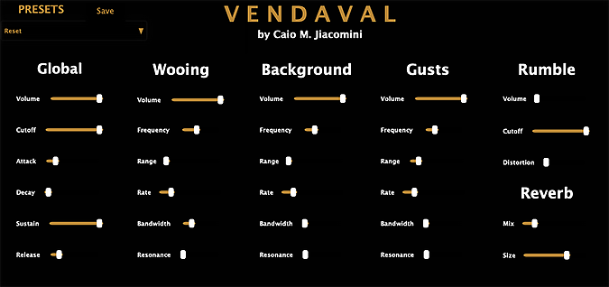 Vendaval Synthesizer plugin interface