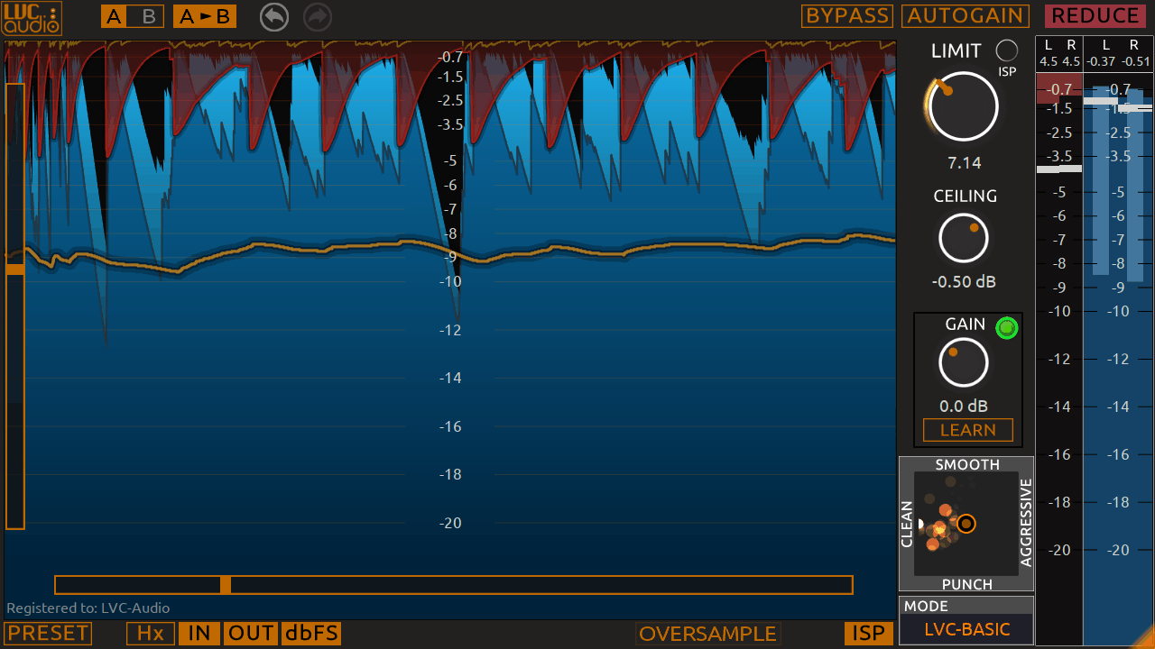 A screen shot of an audio interface with a Limited-Z screen and blue background.