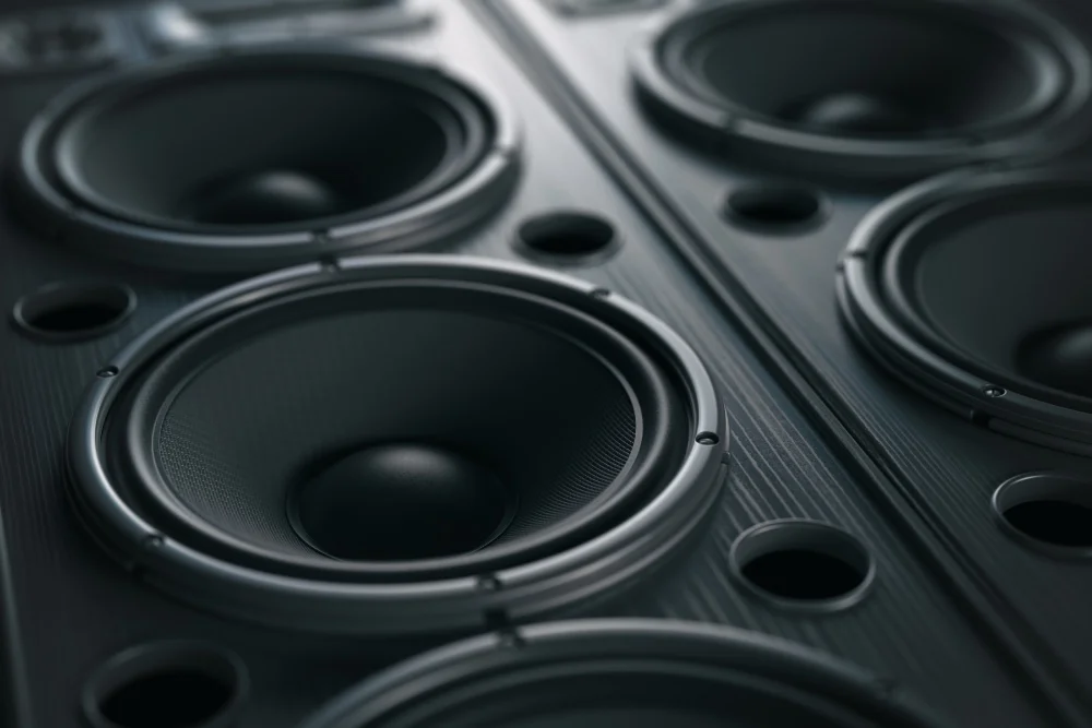 A close up of several speakers for the Ultimate Guide to Perfect Sound.