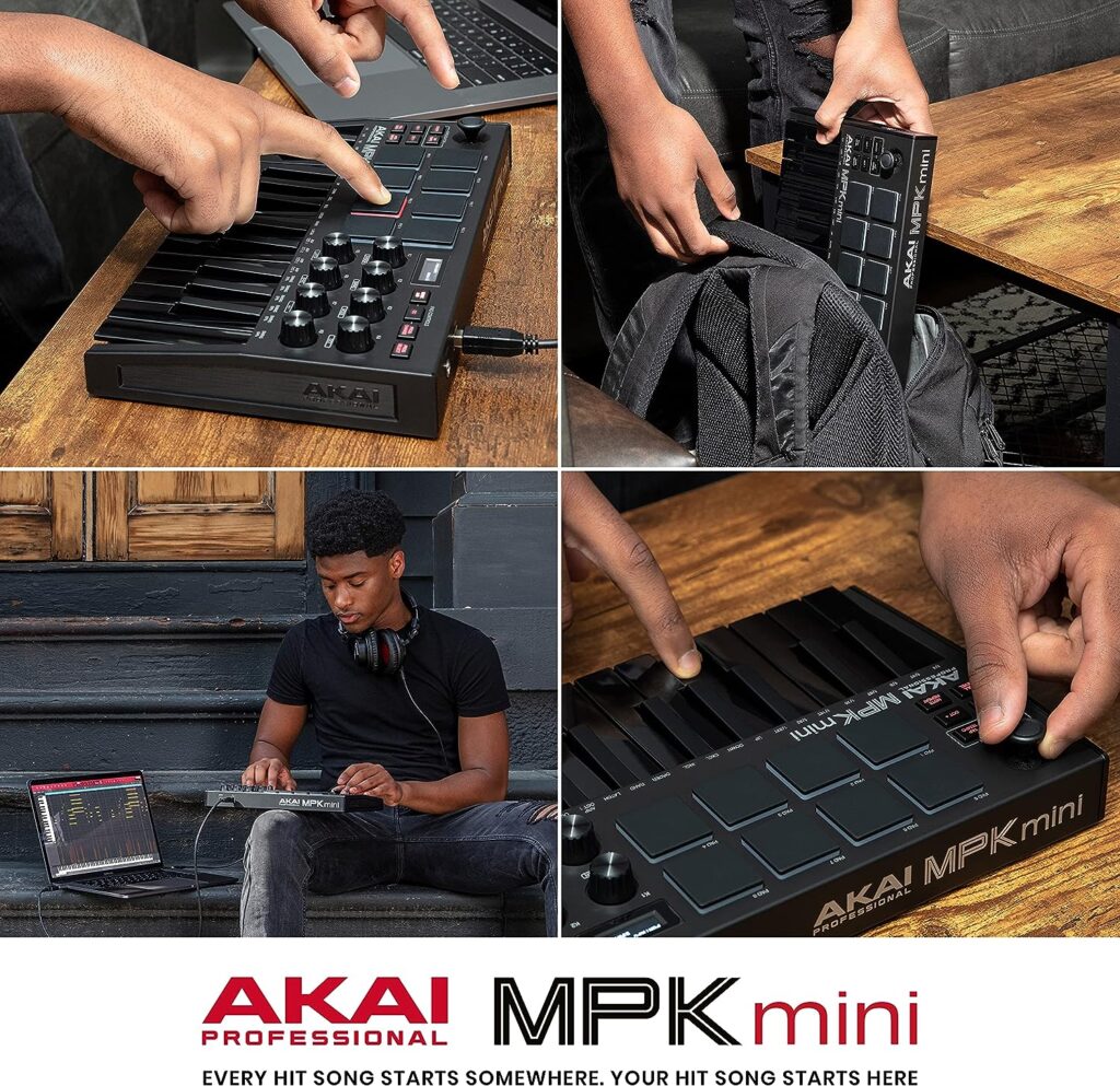 AKAI Professional MPK Mini MK3 - 25 Key USB MIDI Keyboard Controller With 8 Backlit Drum Pads, 8 Knobs and Music Production Software included (Black)