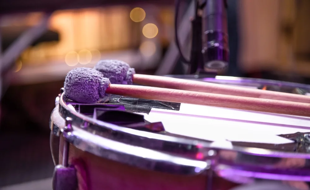 A close up of a drum set with perfect sound.