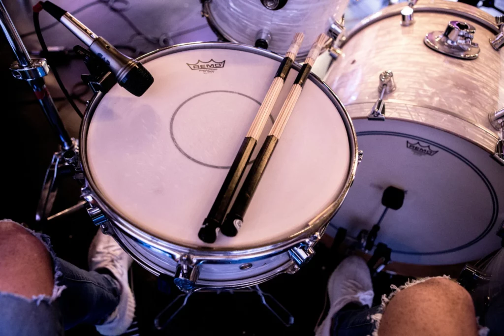 set of drum sticks on a snare drum