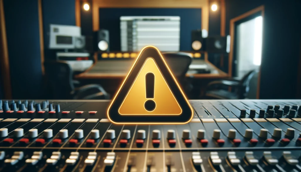 image featuring a subtle warning or alert icon, overlaid on an image of a studio setting