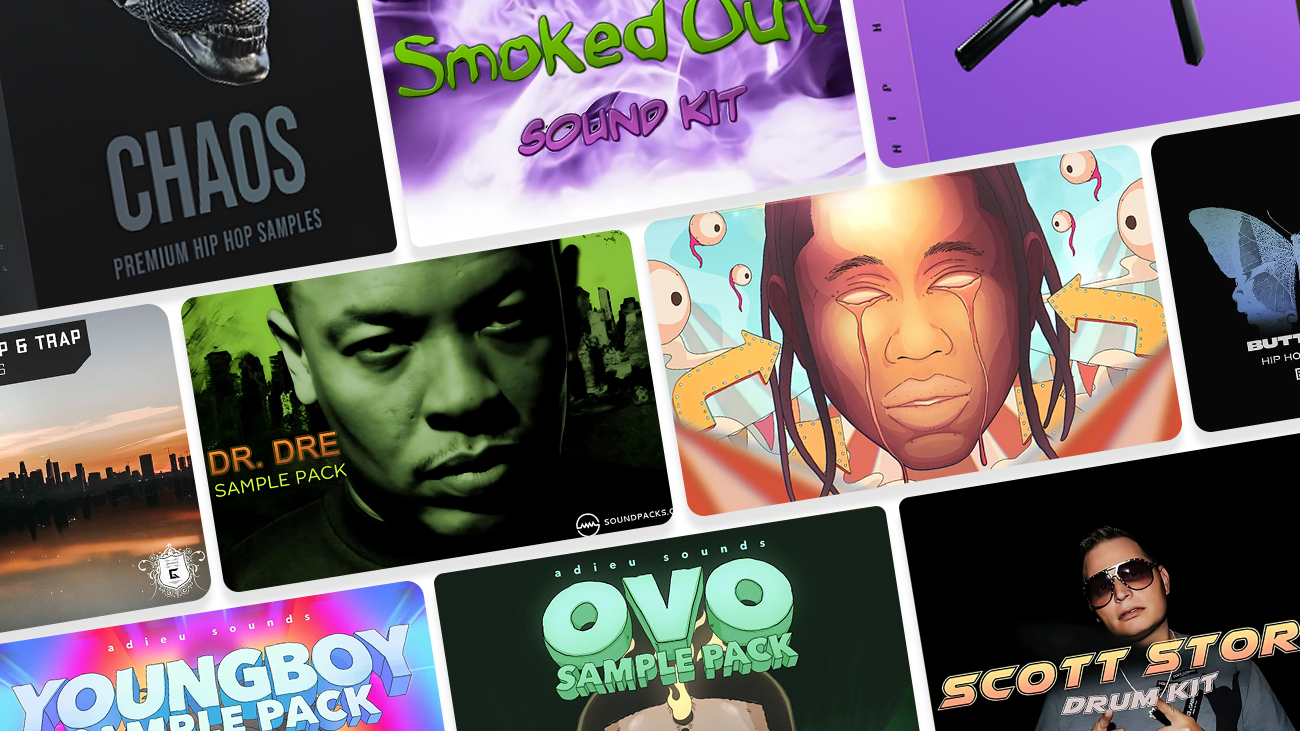 Image displaying multiple artworks featuring free Hip Hop sample packs.