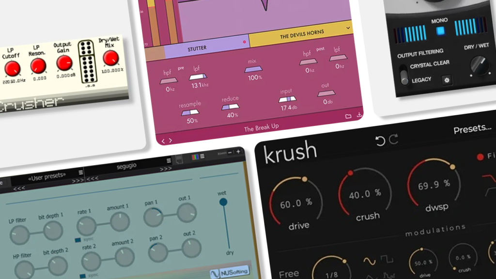 Image displaying multiple GUI featuring free bit crusher vst plugins.