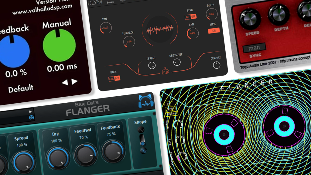 Image displaying multiple GUI featuring free flanger vst plugins.