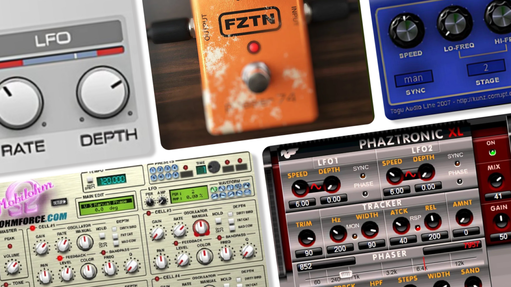 Image displaying multiple GUI featuring free phaser vst plugins.