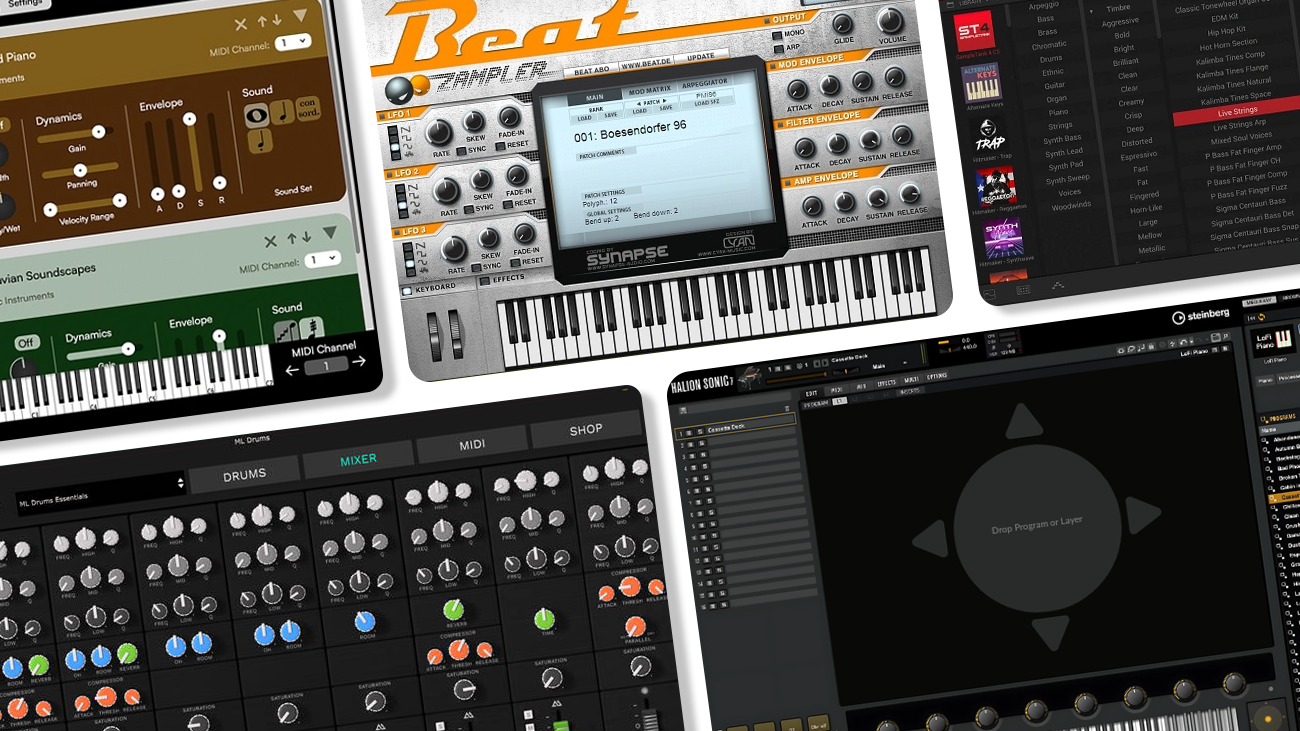 Image displaying multiple GUI featuring free sampler vst plugins.