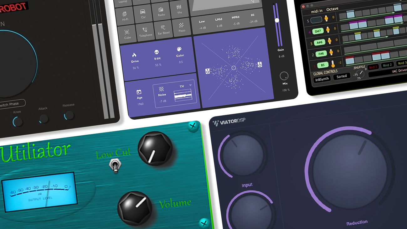 Image displaying multiple GUI featuring free utility vst plugins.